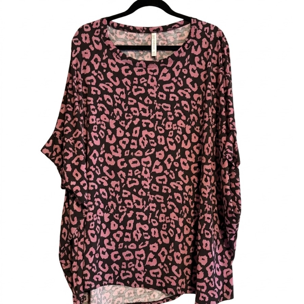 Dear Scarlett Plus-Size Pink Leopard Print Dolman Sleeve Top - 2X